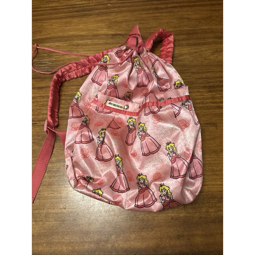 Rare Promo Super Mario Princess Peach Silky Backpack W/drawstring‎ Closure